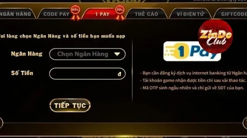 Nạp tiền Zindo linh hoạt