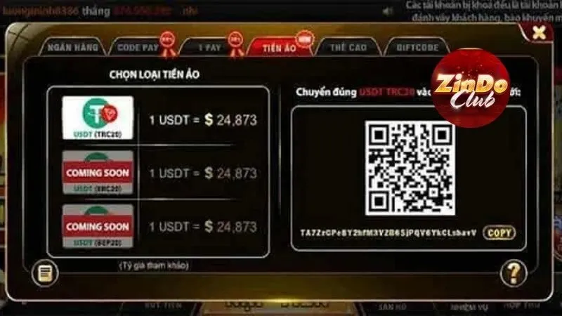Nạp tiền qua USDT