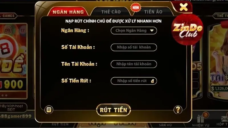 Rút tiền Zindo đơn giản và an toàn